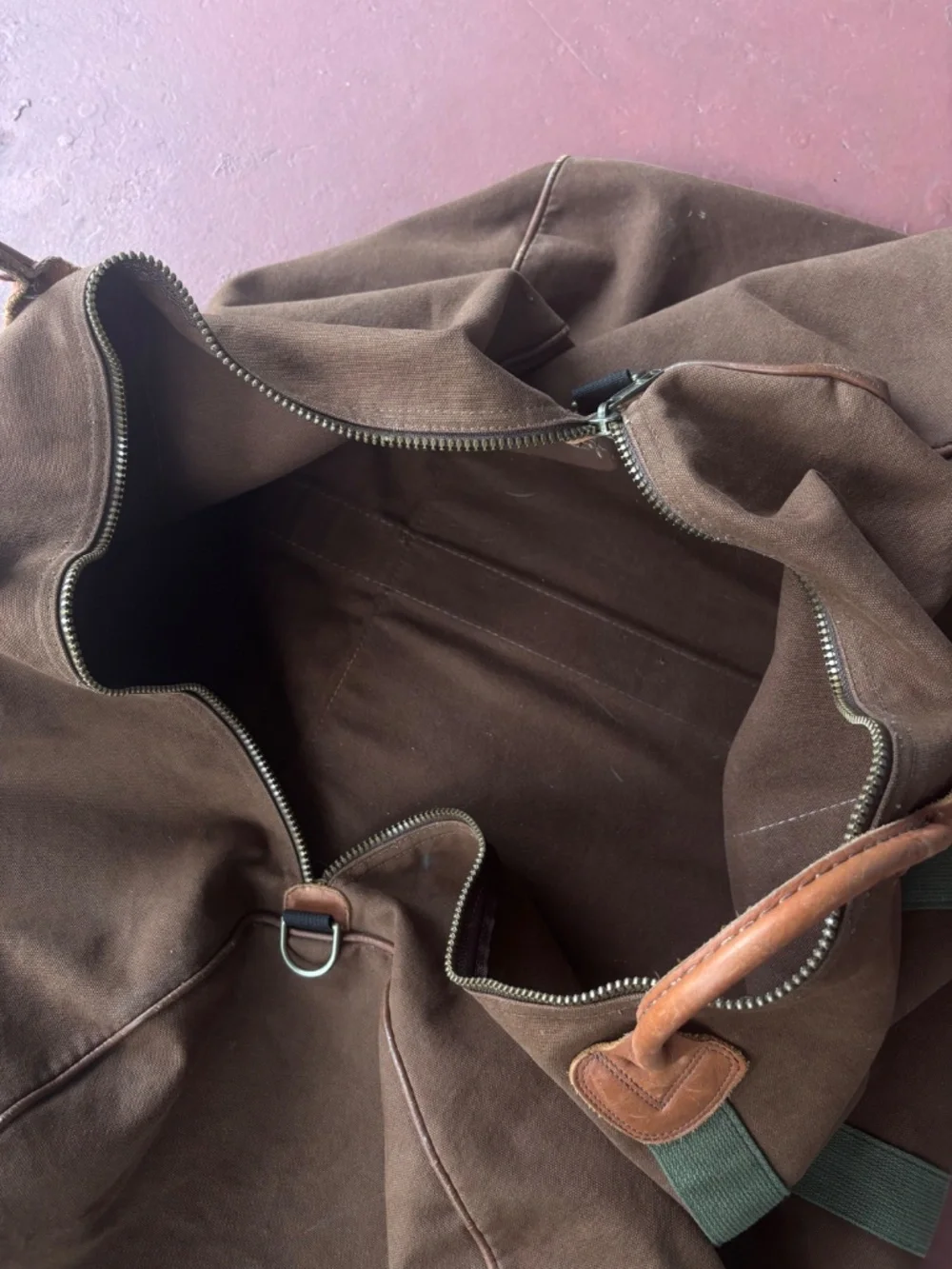 Vintage Extra Large LL Bean Canvas & Leather Zipper Duffle Bag 80s brown tote XL